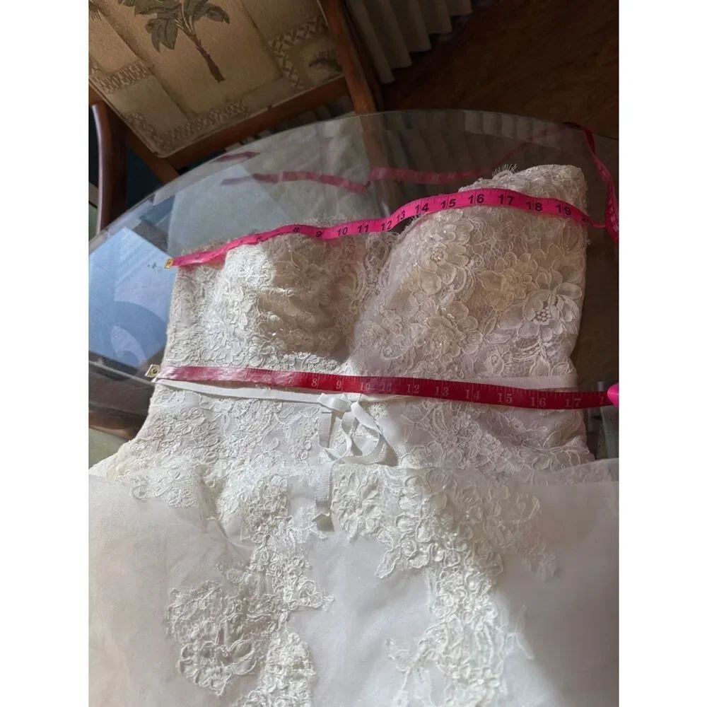Oleg Cassini Size 16 W Ivystone White Strapless Lace Wedding Dress Layered Train - Picture 12 of 16